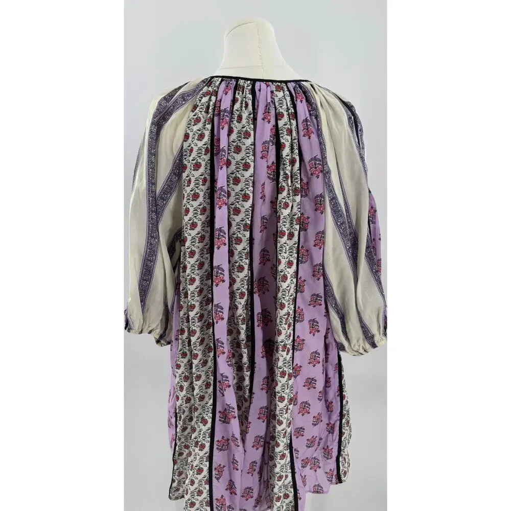 Rhode Purple Sita Block Print Mini Dress Violet Patchwork Kaftan Smock